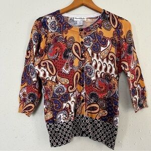 NorthStyle Orange Paisley Cardigan Large